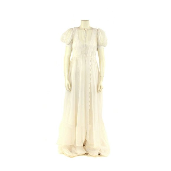 American Vintage Dresses & Skirts - 1930s Wedding Dress with Train Petite XS Chiffon Sheer